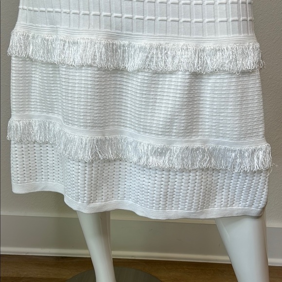 ST.JOHN  White Ribbed Ruffled Midi Dress - Picture 3 of 16